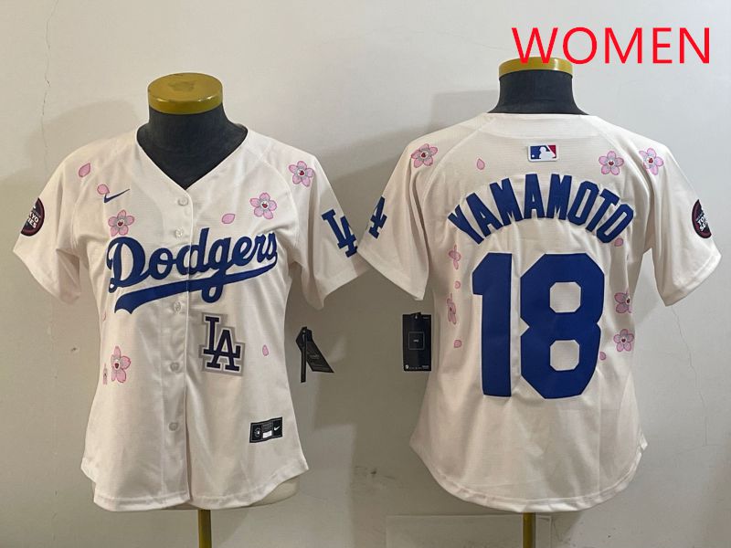 Women Los Angeles Dodgers #18 Yamamoto Cream Sakura Edition 2025 Nike MLB Jersey style 17->women mlb jersey->Women Jersey